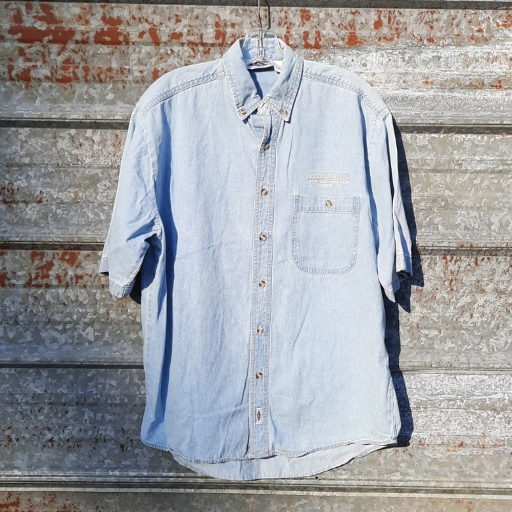 Denim Short Sleeve Button Up Shirt